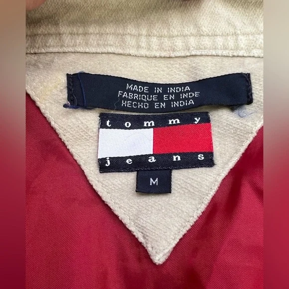 Tommy Jeans Vintage Velvet Trench Coat Khaki Cream Med Cute Great Condition - Picture 14 of 14